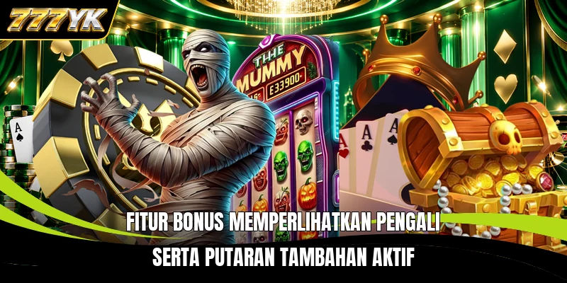 Fitur bonus memperlihatkan pengali serta putaran tambahan aktif